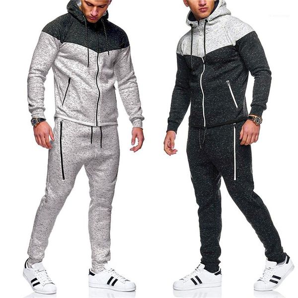 

pants casual slim long sleeved hooded zipper sports suits fashion mens tracksuits panelled mens designer tracksuits 2 piece, Gray