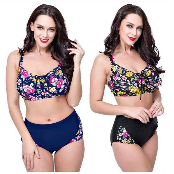 

2019 bikinis women plus size swimwear bathers indoor two pieces swimsuit floral push up may female beach large bathing suit, White;black
