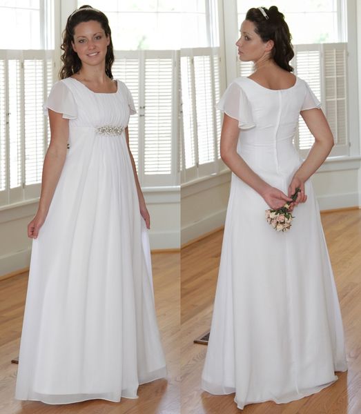 Empire-Taille Umstandskleid für Damen, Chiffon, A-Linie, langes, bescheidenes Hochzeitskleid mit flatternden Ärmeln, bodenlang, für Schwangere, informeller Tempel B329w