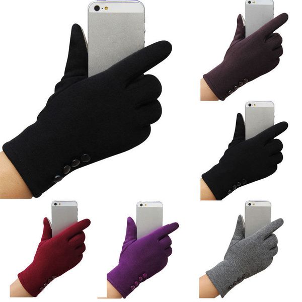 

women ladies button fleece thermal lined touch screen gloves winter glove, Blue;gray
