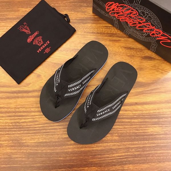 

2020 spring and summer new style high-end luxury fashiondesigner men's flip-flops slippers sandals beach casual shoes vintage pattern f, Black