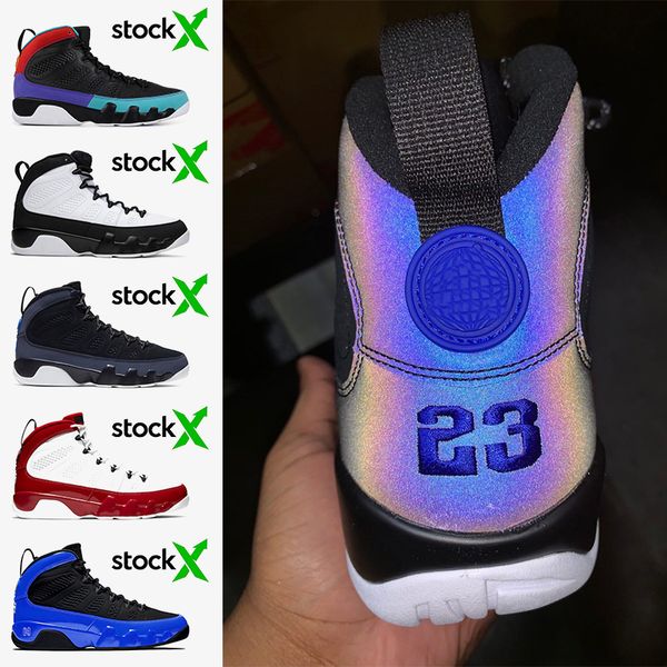 

air retro jordan 9 9s mens basektball shoes chameleon racer blue 3m reflective gym red space jam oregon ducks mens trainers sneakers, White;red