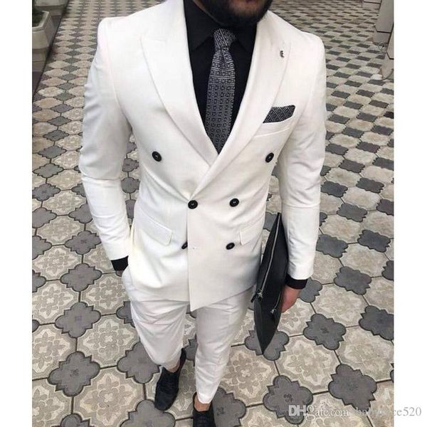 

ivory double breasted mens suits for gentleman 2019 peaked lapel groom tuxedos latest pants jacket pants design slim fit tailor blazer 2 pcs, Black;gray