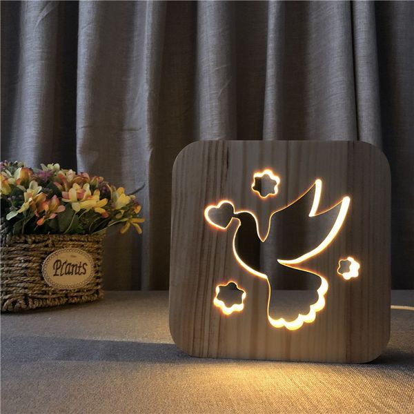 

new dropship novelty peace pigeon lamps wooden led table lamp usb led night light home decor creative gift