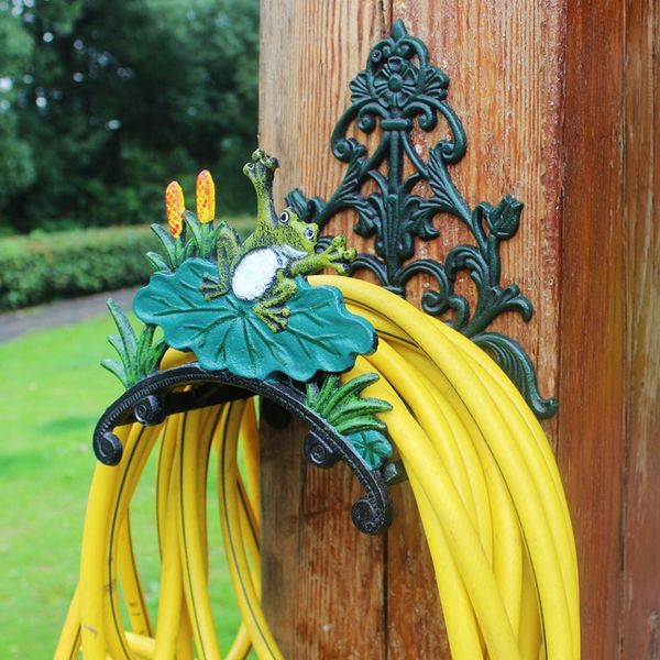 2019 Cast Iron Garden Hose Holder Frog On Lotus Leaf Wall Hose
