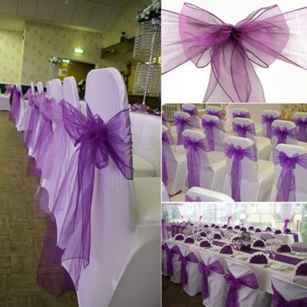 Cheap Purple Organza Wedding Chair Cover Sash Wedding Party