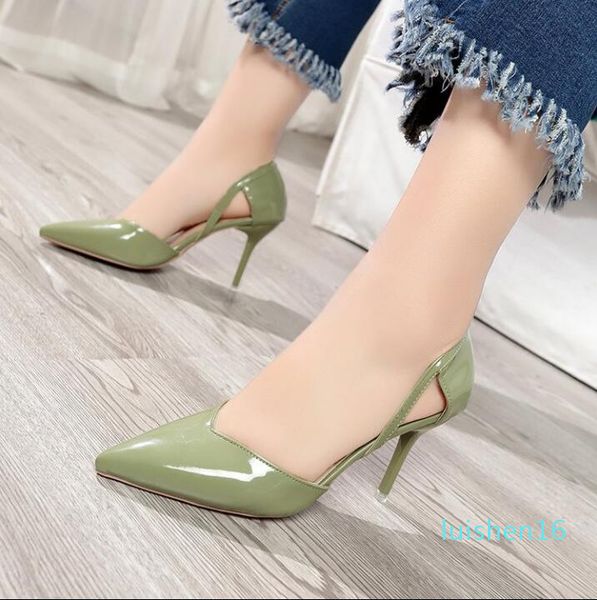 

2019 fashion women shoes pointed toe pumps pu leather dress high heels shoes wedding shoes women zapatos mujer l16, Black
