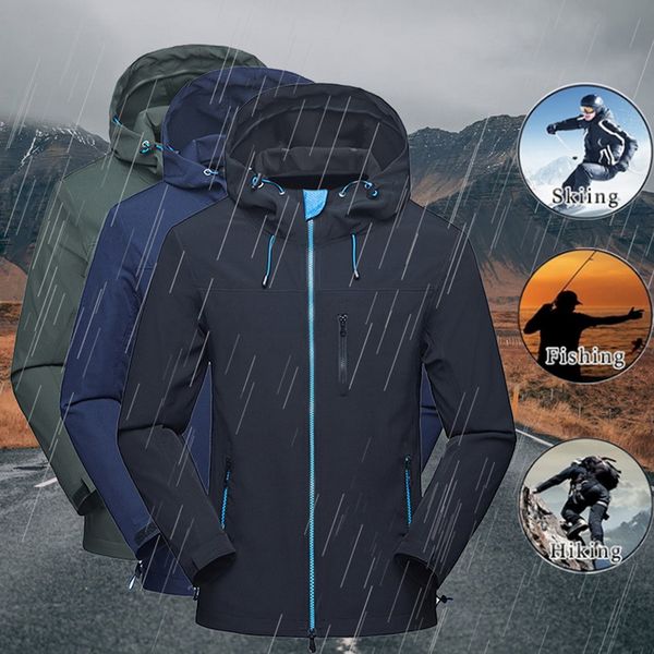 

men waterproof hoodies jacket autumn male quick drying windbreaker large size outdoor mens hoody adjustment elastic buckle coat, Black;brown