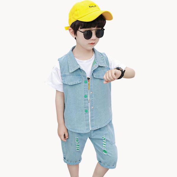 

boys summer clothing pockets vest + short boy clothes big hole costume for boy casual style tracksuit kids 6 8 10 12 14, White