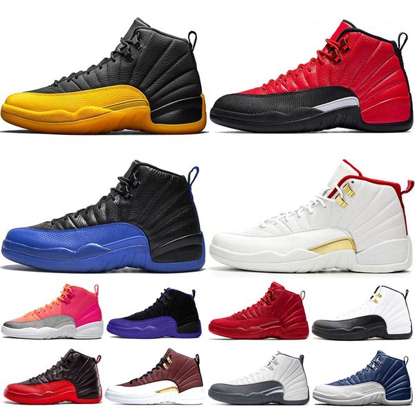 

12 12s mens basketball shoes university gold reverse flu game indigo gym red fiba game royal taxi mens sports trainers sneakers shoes 7-13