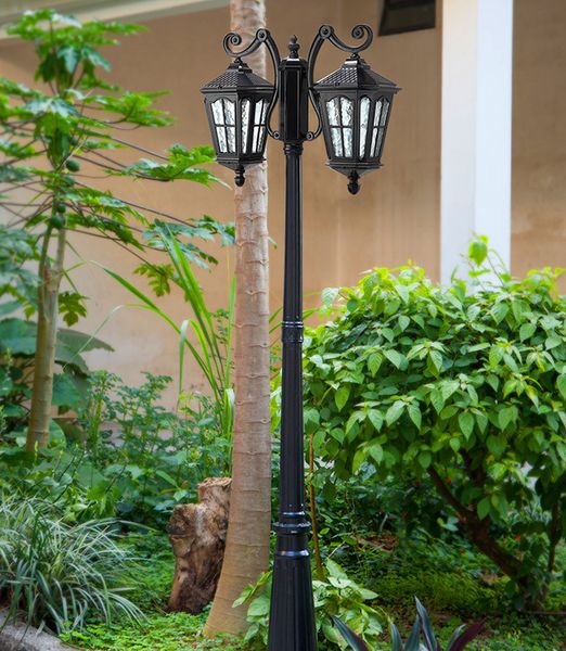 New retro Europeia levou jardim 3,5 m dupla cabeça luz luzes pólo elevado jardim ao ar livre iluminação de jardim paisagem