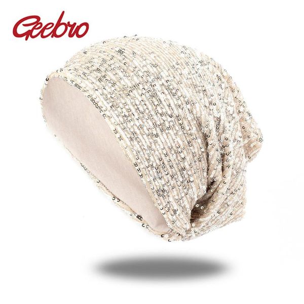 

geebro women's hats handmade sequin beanies patchwork caps girls ladies fashion skullies hats casual solid beanie turban dq913, Blue;gray
