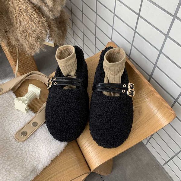 

autumn winter female version plus velvet buckle fur shoes new fashion women's comfortable light soft shoes peas u12-98, Black