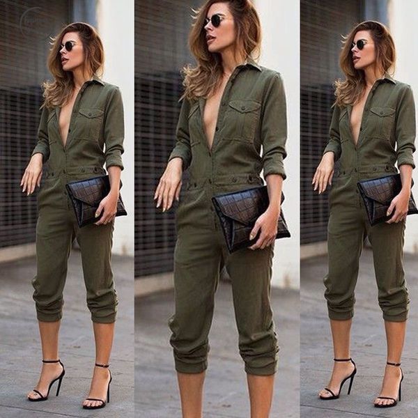 

ползунки женщины sexy новая мода тонкий bodycon комбинезон длинные рукава army green casual solid bodysuit button ladies vintage long комбин, Black;white