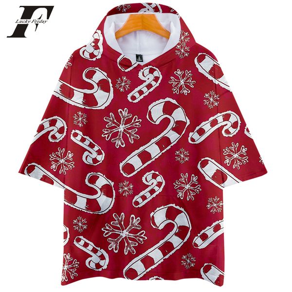 

christmas western traditional festival santa claus pattern print hooded kpop harajuku hoodie short sleeve hooded clothes, Black