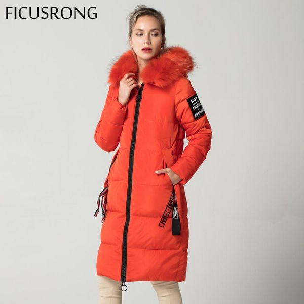 

ficusrong new fashionable orange warm fur parkas long winter jacket women thicken slim female jacket winter women hooded coat, Tan;black