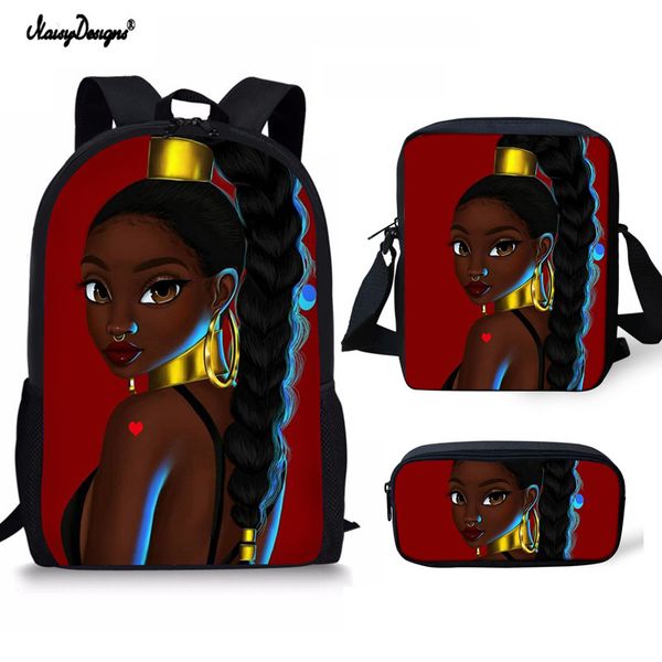

women school bag sets afro girls black art children teenage schooltas meisje book bags backpack kids pencil case 3pcs large pack