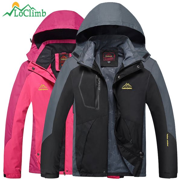 

loclimb camping hiking jackets women men outdoor climbing mountain rain coat trekking sport windbreaker waterproof jacket,am017, Blue;black