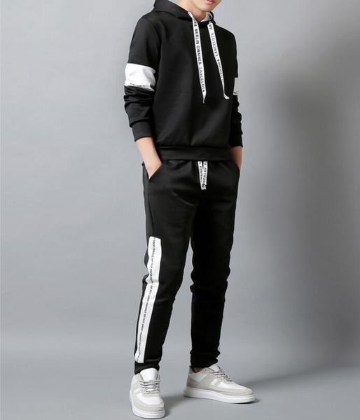 

men's fashion hooded sweater two-piece korean version of the slim nine pants sports suit hooded sportswear casual suit, Gray