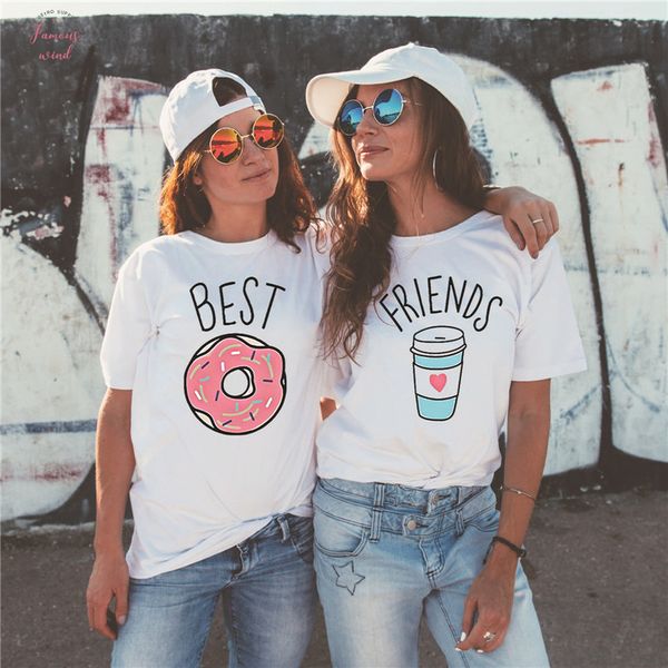 

lei sagly friend t shirt donut coffee print girlfriend tshirt summer short sleeve girl clothes girl top, White