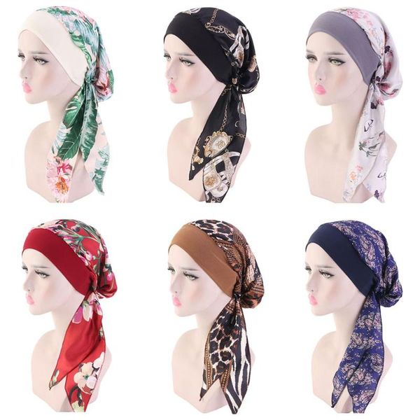 

women muslim hijab caps bandana printed turban chemo hats long hair band head wrap islamic headscarf hair loss hat arab fashion, Red