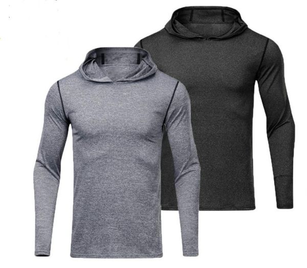 

men's motion long sleeve t shirt basketball training run even cap clothes leisure time loose elastic force bodybuilding t-shirt, Black;blue