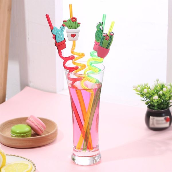 

4pcs reusable cartoon cactus straws smoothie drinking straws milkshakes frozen drinks home bar party bar accessories #007