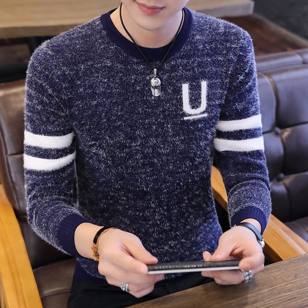 

autumn winter men's sweater men's autumn winter solid color casual sweater slim fit brand knitted pullovers, White;black
