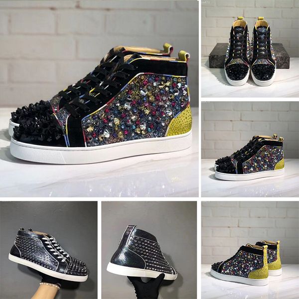 

модные роскошные дизайнерские женские туфли с высоким верхом красные нижние кроссовки продажи новых красных шипованных шипов квартиры обувь