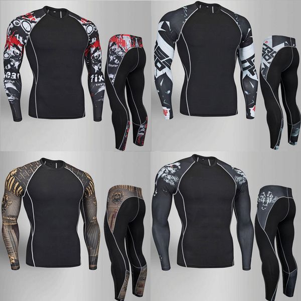 

2019 2020 thermal underwear mens underwear set compression tracksuit fleece sweat fitness thermo heat mens clothing, Black;blue