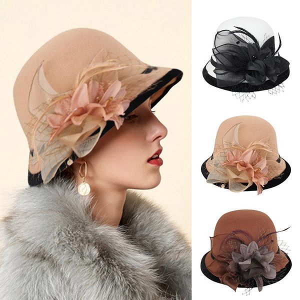 

mother gift lady hat autumn and winter fashion woolen cloche hats woman party formal grade 100% wool felt hat, Blue;gray