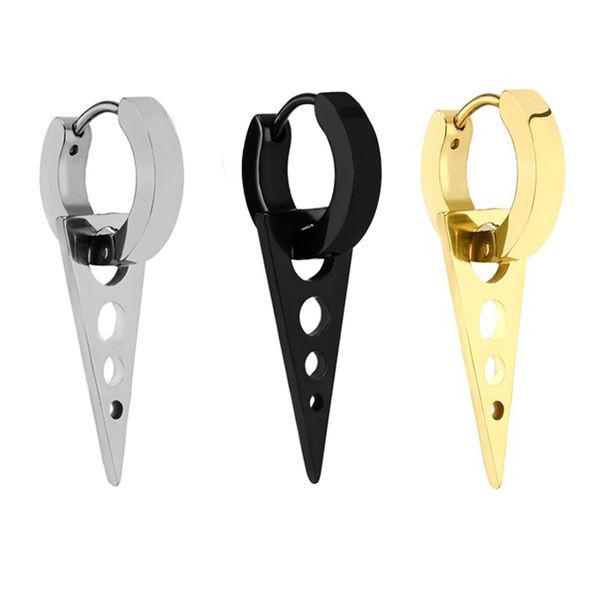 

set of 3 fashion men punk triangle taper dangle spike hoop ear stud new, Golden