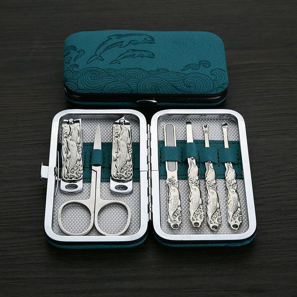 

manicure pedicure tools stainless steel blue dolphin nail clippers grooming kit high quality