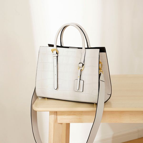 

woonam women fashion handbag hide genuine calf leather alligator patterned shopper tote bag wb1167