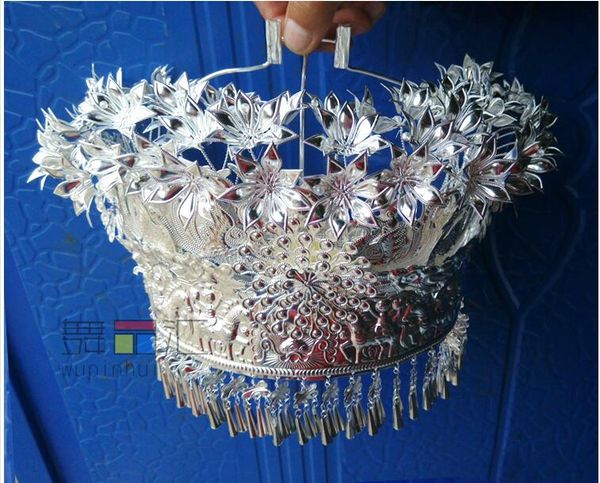 

miao silver headdress minority dance miao silver hat, Black;red