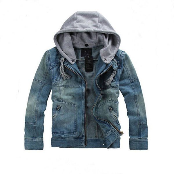 

men 's fashion denim jean cotton blend patchwork hoodie jacket retro vintage foreign trade wholesale men's, Black;brown