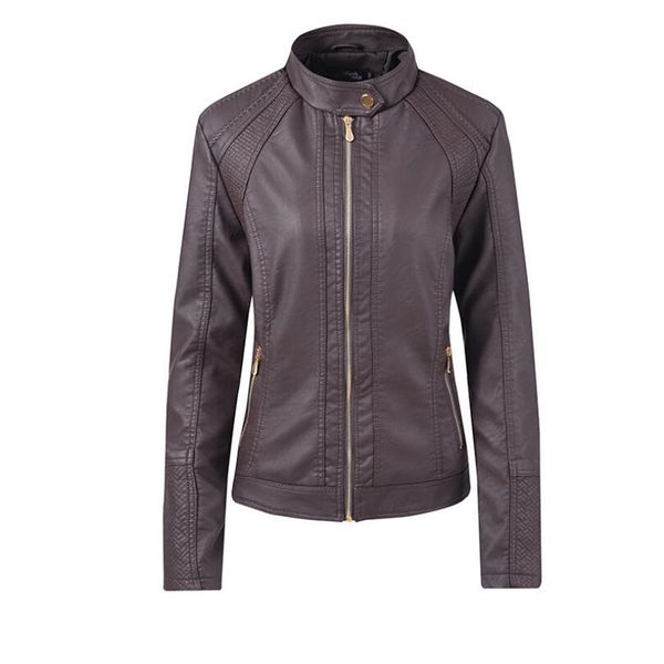 

new women's leather jacket for spring 2019 stand-up collar zipper short female jackets faux leather pu locomotive, Black