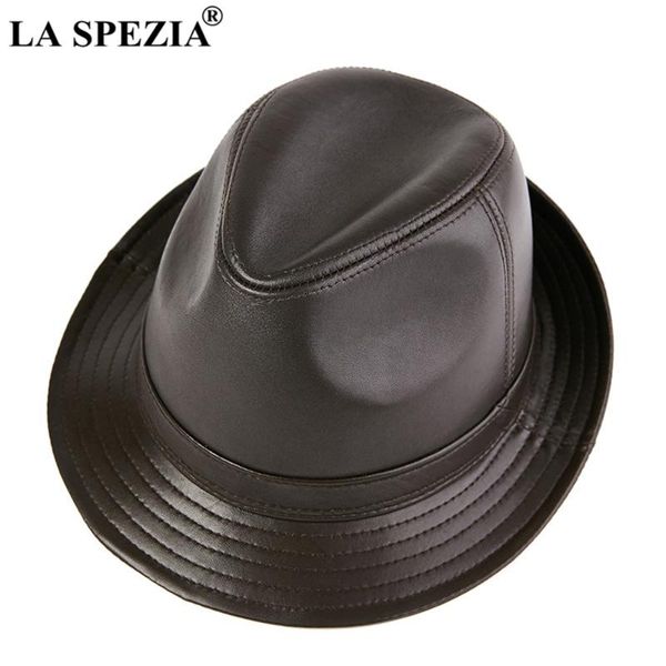 

la spezia men fedora hat real leather sheepskin dark brown jazz hat male autumn winter men's flat cap, Blue;gray