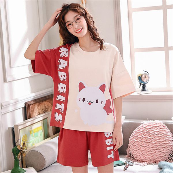 

100% cotton women's pajamas h sleeved shorts pijamas women cartoon home suit pocket pyjama femme home clothes pijama mujer, Blue;gray