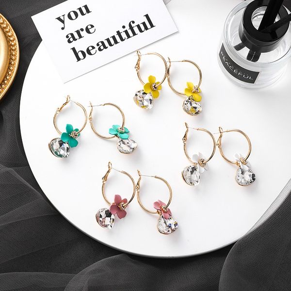

new popular fashion circle hoop earrings for women colored flowers ear ring boucle d'oreille anneau steampunk round earring, Golden;silver