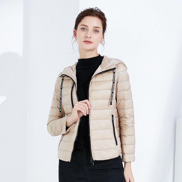 

womens ultra-light short down jackets slim casual full sleeve zippers jackets thin solid parka high street white duck coat, Black