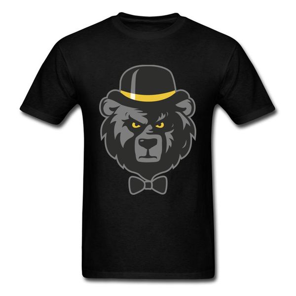 

grey bear print men black t-shirt stylish cartoon animal print summer street wear short sleeve funky tee shirt wholesale, White;black