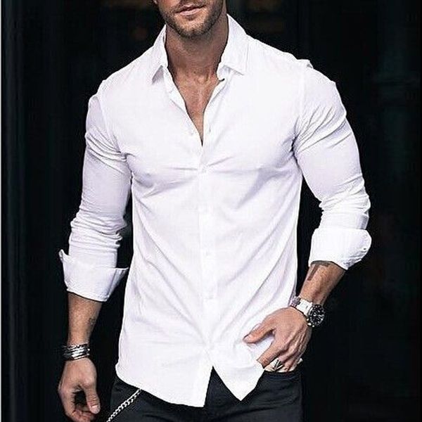 

fashion men's shirt casual men shirt long sleeve streetwear solid color turn-down collar male blouse camisa masculina, White;black