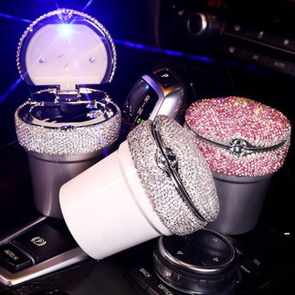 

car ashtray high flame retardant ashtray rhinestone studded portable simple car with led lamp accessories