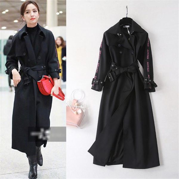 

high-end custom 2019 winter new black long windbreaker female star the same style adjustable waist trench coat for women, Tan;black