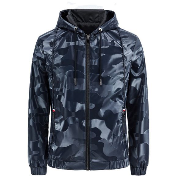 

mens конструктора вскользь камуфляж pu кожаное пальто slim fit с капюшоном с длинным рукавом zip тонкая кожаная куртка, Black;brown