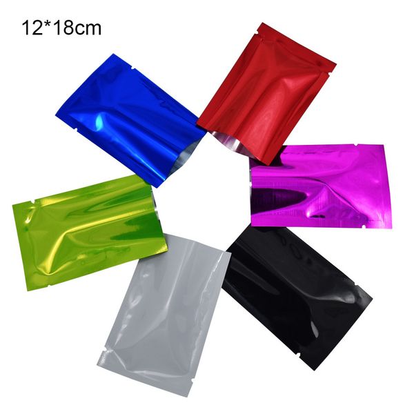 Atacado 12 * 18 centímetros múltipla Cor Alumínio Open Top Vacuum Food Bolsa calor selável embalagem Bag Mylar Pacote Bolsas 100pcs / lot