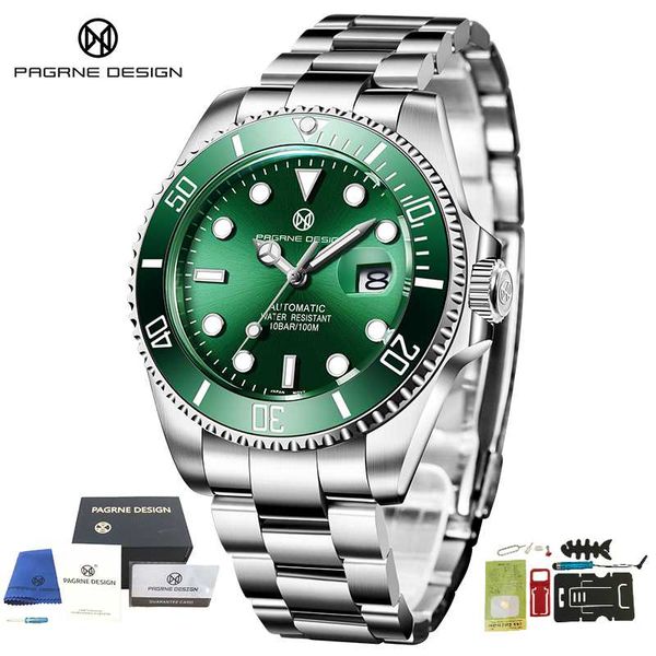 

pagrne design kelpie series watch men automatic mechanical wristwatch stainless steel waterproof business sport, Slivery;brown