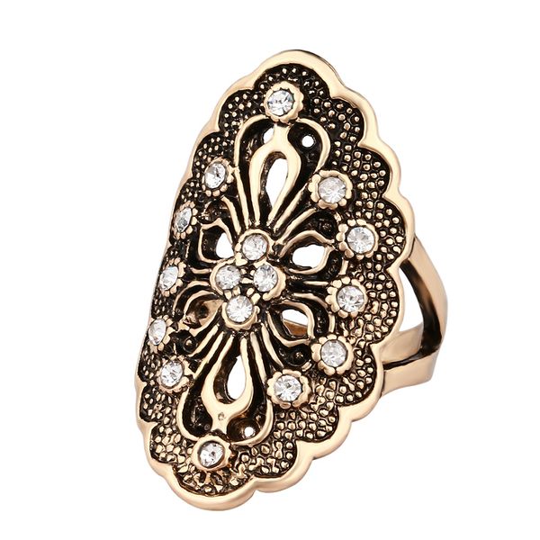 

new personality rhinestone big rings for women size 7 8 9 10 silver hyperbole hollow carved finger rings wedding jewelry, Slivery;golden
