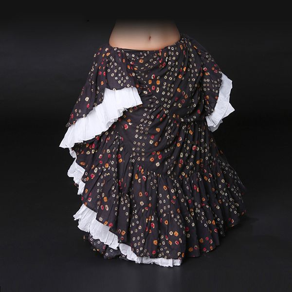 

tribal belly dance skirt 14 meters full circle wide printed cotton spanish flamenco dress gypsy tribal fusion belly dancel ats, Black;red